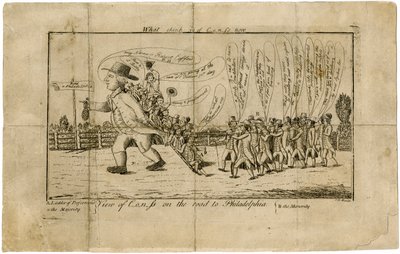 What Think Ye of Congress Now? View of Congress on the road to Philadelphia A. Ladder of Preferment & the Majority--B. the Minority, 1790 by American School